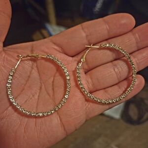 Gold Tone  Crystal Hoop Earrings - Elegant Women’s Jewelry